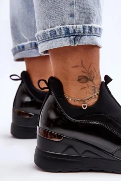 Hot Damskie Wsuwane Buty Sportowe Na Koturnie Czarne Farro Damskie Sneakersy Damskie