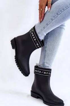 Outlet Damskie Wsuwane Kalosze Na Płaskim Obcasie Czarne Coreta Damskie Kalosze Damskie