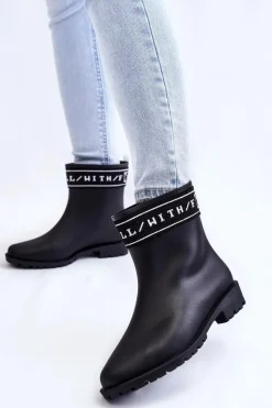 Outlet Damskie Wsuwane Kalosze Na Płaskim Obcasie Czarne Coreta Damskie Kalosze Damskie