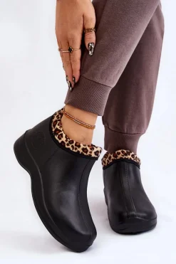 Boto Damskie Wsuwane Kalosze Ocieplane Cętki Czarne Izera