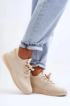 Buty Sportowe Na Platformie|Sneakersy Damskie>Boto Damskie Wsuwane Materiałowe Buty Sportowe Beżowe Zauna