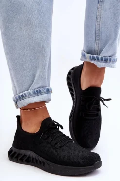 Outlet Boto Damskie Wsuwane Materiałowe Sneakersy Czarne Venett