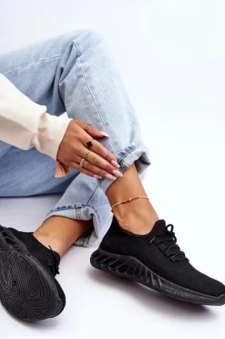 Outlet Boto Damskie Wsuwane Materiałowe Sneakersy Czarne Venett