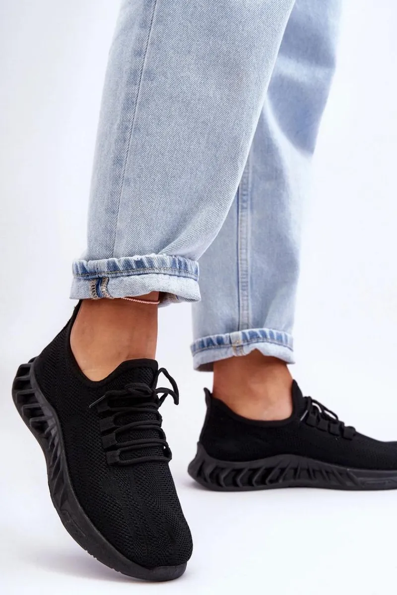 Outlet Boto Damskie Wsuwane Materiałowe Sneakersy Czarne Venett