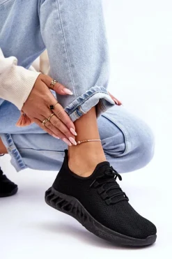 Outlet Boto Damskie Wsuwane Materiałowe Sneakersy Czarne Venett