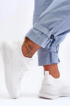 Buty Sportowe Na Platformie|Sneakersy Damskie></noscript>Boto Damskie Wsuwane Materiałowe Buty Sportowe Białe Zauna