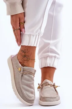 Trampki Damskie Slip-On|Trampki Damskie Niskie>Boto Damskie Wsuwane Materiałowe Tenisówki Beżowe Kenza