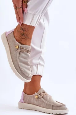 Trampki Damskie Slip-On|Trampki Damskie Niskie>Boto Damskie Wsuwane Materiałowe Tenisówki Beżowe Kenza