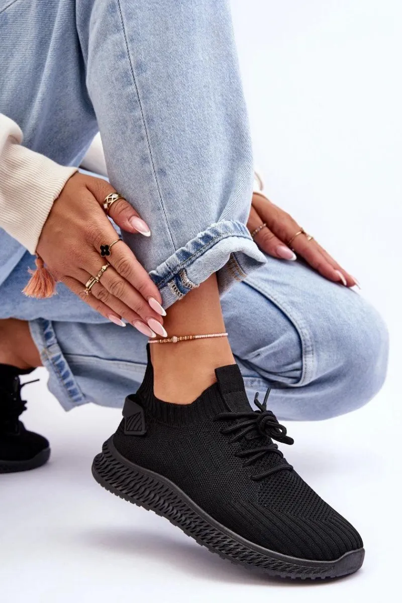 Clearance Damskie Wsuwane Materiałowe Buty Sportowe Czarne Zauna Damskie Buty Sportowe Na Platformie|Sneakersy Damskie