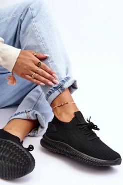 Clearance Damskie Wsuwane Materiałowe Buty Sportowe Czarne Zauna Damskie Buty Sportowe Na Platformie|Sneakersy Damskie