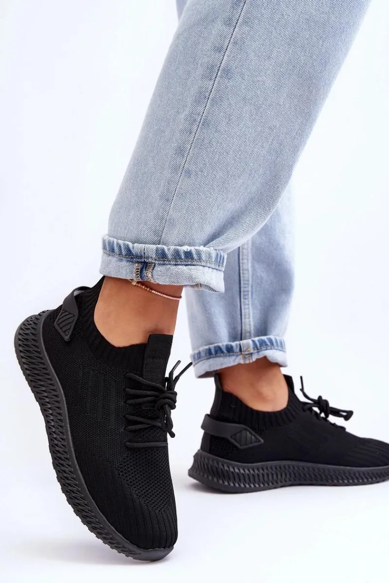 Clearance Damskie Wsuwane Materiałowe Buty Sportowe Czarne Zauna Damskie Buty Sportowe Na Platformie|Sneakersy Damskie