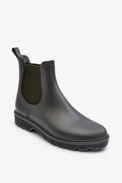 Hot Damskie Wsuwane Matowe Kalosze Ciemnozielone Helinca Damskie Kalosze Damskie|Botki Płaskie