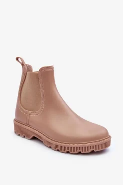 Kalosze Damskie|Botki Płaskie>Boto Damskie Wsuwane Matowe Kalosze Beżowe Helinca Beżowy