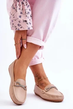 New Damskie Wsuwane Mokasyny Z Błyszczącą Ozdobą Beżowe This Moment Damskie Loafersy Damskie|Mokasyny Damskie Zamszowe