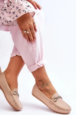 New Damskie Wsuwane Mokasyny Z Błyszczącą Ozdobą Beżowe This Moment Damskie Loafersy Damskie|Mokasyny Damskie Zamszowe