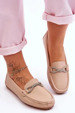 New Damskie Wsuwane Mokasyny Z Błyszczącą Ozdobą Beżowe This Moment Damskie Loafersy Damskie|Mokasyny Damskie Zamszowe