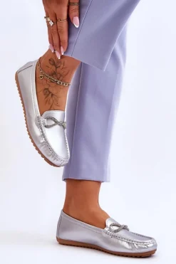 New Boto Damskie Wsuwane Mokasyny Z Błyszczącą Ozdobą Srebrne This Moment