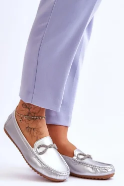 New Boto Damskie Wsuwane Mokasyny Z Błyszczącą Ozdobą Srebrne This Moment