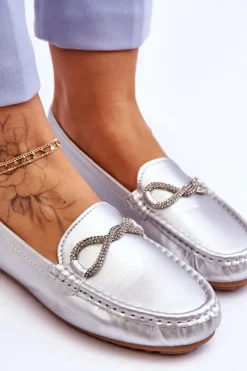 New Boto Damskie Wsuwane Mokasyny Z Błyszczącą Ozdobą Srebrne This Moment