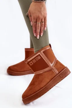 Sale Damskie Wsuwane Śniegowce Big Star KK274612 Brązowe Damskie Śniegowce Damskie