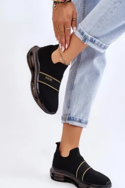 New Damskie Wsuwane Sportowe Buty LL2N4032 Czarne Damskie Buty Sportowe Na Platformie|Sneakersy Damskie