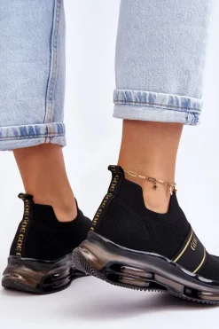 New Damskie Wsuwane Sportowe Buty LL2N4032 Czarne Damskie Buty Sportowe Na Platformie|Sneakersy Damskie