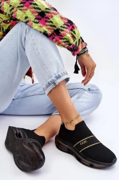 New Damskie Wsuwane Sportowe Buty LL2N4032 Czarne Damskie Buty Sportowe Na Platformie|Sneakersy Damskie