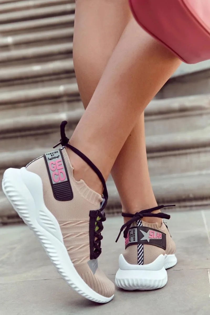 Clearance Boto Damskie Wsuwane Sportowe Buty Sneakersy Beżowe Klayra Beżowy