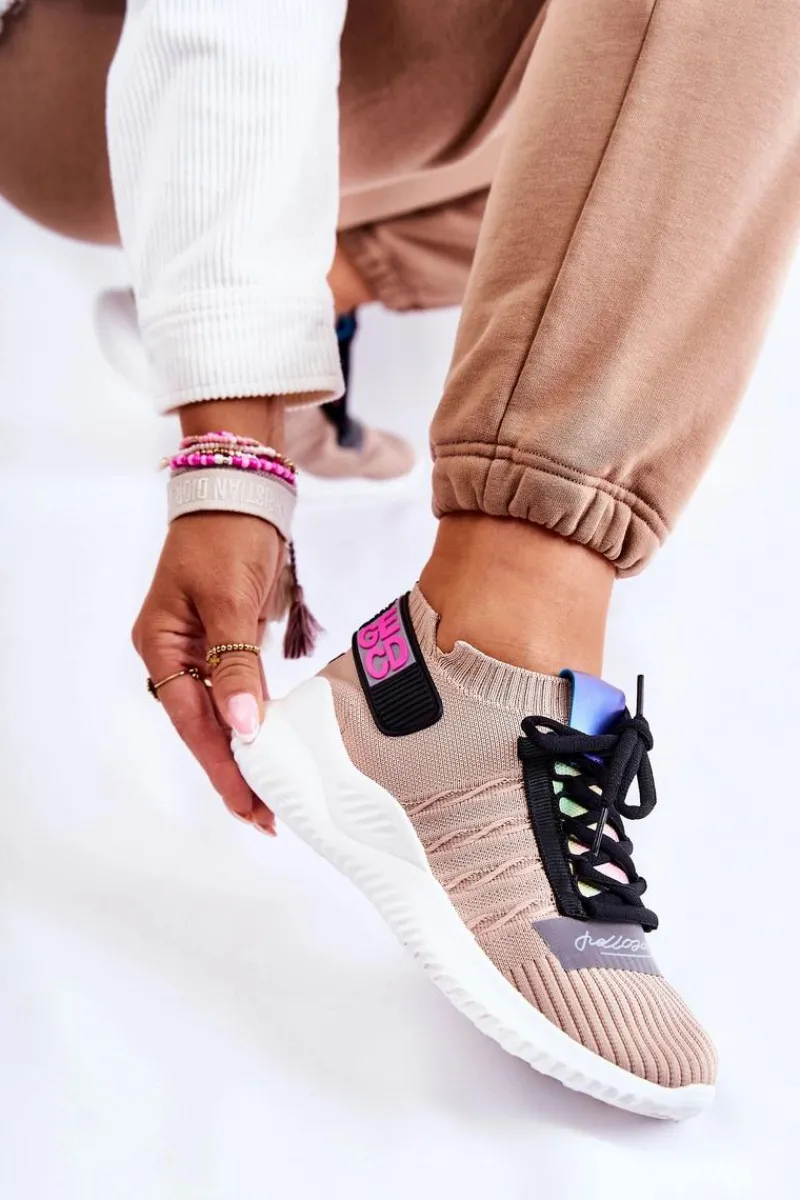 Clearance Boto Damskie Wsuwane Sportowe Buty Sneakersy Beżowe Klayra Beżowy