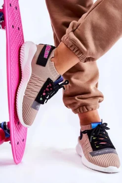 Clearance Boto Damskie Wsuwane Sportowe Buty Sneakersy Beżowe Klayra Beżowy