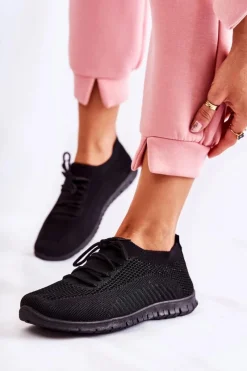 Sneakersy Damskie>Boto Damskie Wsuwane Sportowe Buty Czarne Sequro