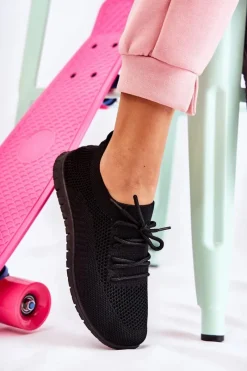 Sneakersy Damskie>Boto Damskie Wsuwane Sportowe Buty Czarne Sequro