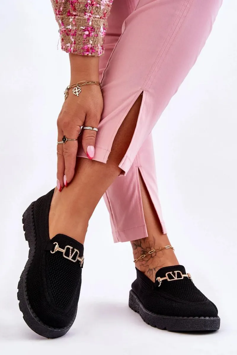 Best Boto Damskie Wsuwane Tenisówki Slip-On Z Ozdobą Czarne Alena