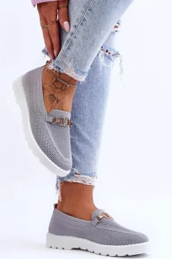 Sale Damskie Wsuwane Tenisówki Slip-On Z Ozdobą Szare Alena Damskie Trampki Damskie Slip-On|Trampki Damskie Niskie