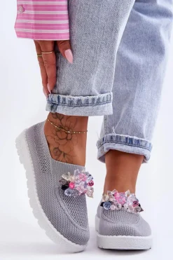 Sale Boto Damskie Wsuwane Tenisówki Z Kamieniami Szare Simple