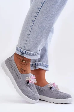 Sale Boto Damskie Wsuwane Tenisówki Z Kamieniami Szare Simple