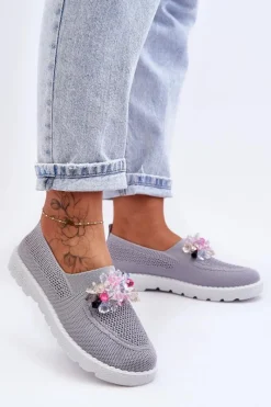 Sale Boto Damskie Wsuwane Tenisówki Z Kamieniami Szare Simple