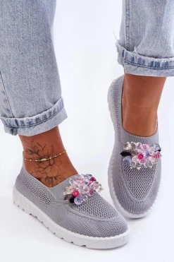 Sale Boto Damskie Wsuwane Tenisówki Z Kamieniami Szare Simple