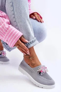 Sale Boto Damskie Wsuwane Tenisówki Z Kamieniami Szare Simple