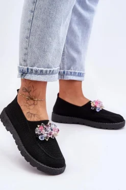 Sale Damskie Wsuwane Tenisówki Z Kamieniami Czarne Simple Damskie Trampki Damskie Slip-On|Trampki Damskie Niskie