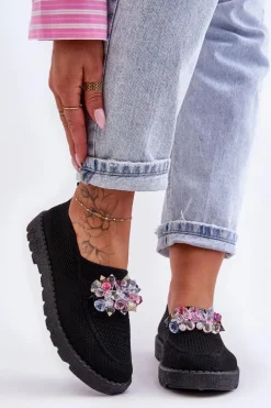 Sale Damskie Wsuwane Tenisówki Z Kamieniami Czarne Simple Damskie Trampki Damskie Slip-On|Trampki Damskie Niskie
