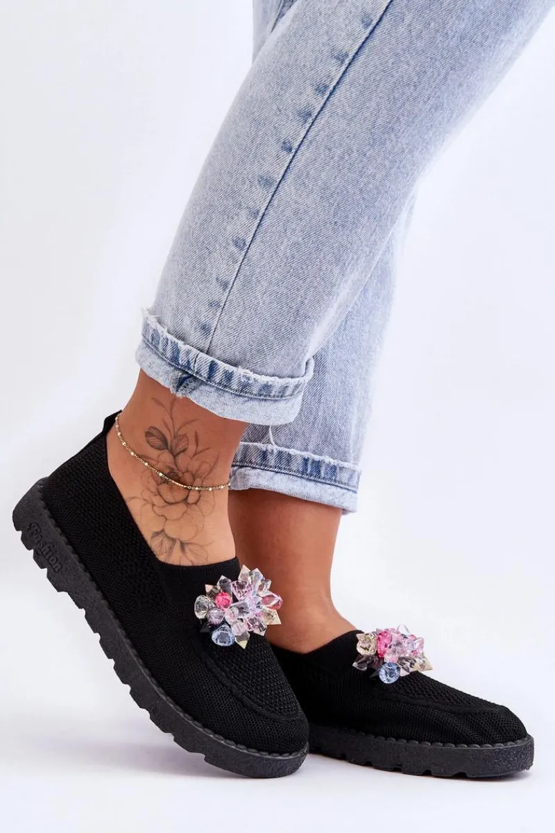 Sale Damskie Wsuwane Tenisówki Z Kamieniami Czarne Simple Damskie Trampki Damskie Slip-On|Trampki Damskie Niskie