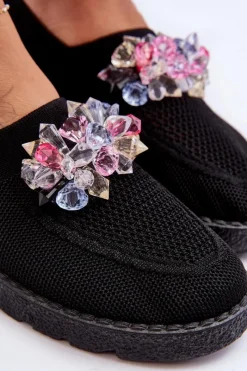 Sale Damskie Wsuwane Tenisówki Z Kamieniami Czarne Simple Damskie Trampki Damskie Slip-On|Trampki Damskie Niskie