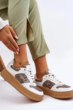 Sale GOE Damskie Wygodne Buty Sportowe LL2N4052 Biało-Beżowe