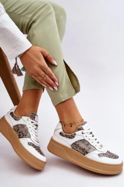 Sale GOE Damskie Wygodne Buty Sportowe LL2N4052 Biało-Beżowe