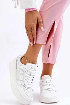Best GOE Damskie Wygodne Buty Sportowe LL2N4054 Biało-Beżowe