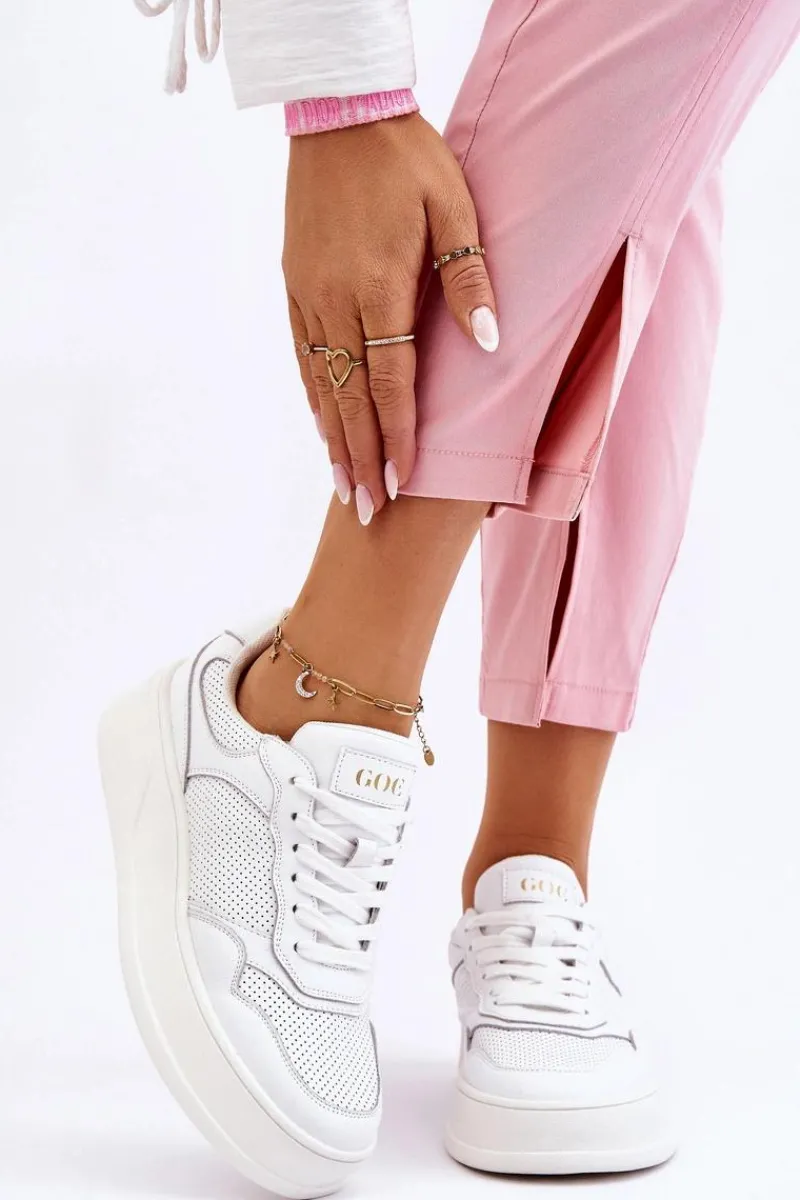 Best GOE Damskie Wygodne Buty Sportowe LL2N4054 Biało-Beżowe