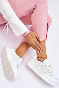 Best GOE Damskie Wygodne Buty Sportowe LL2N4054 Biało-Beżowe