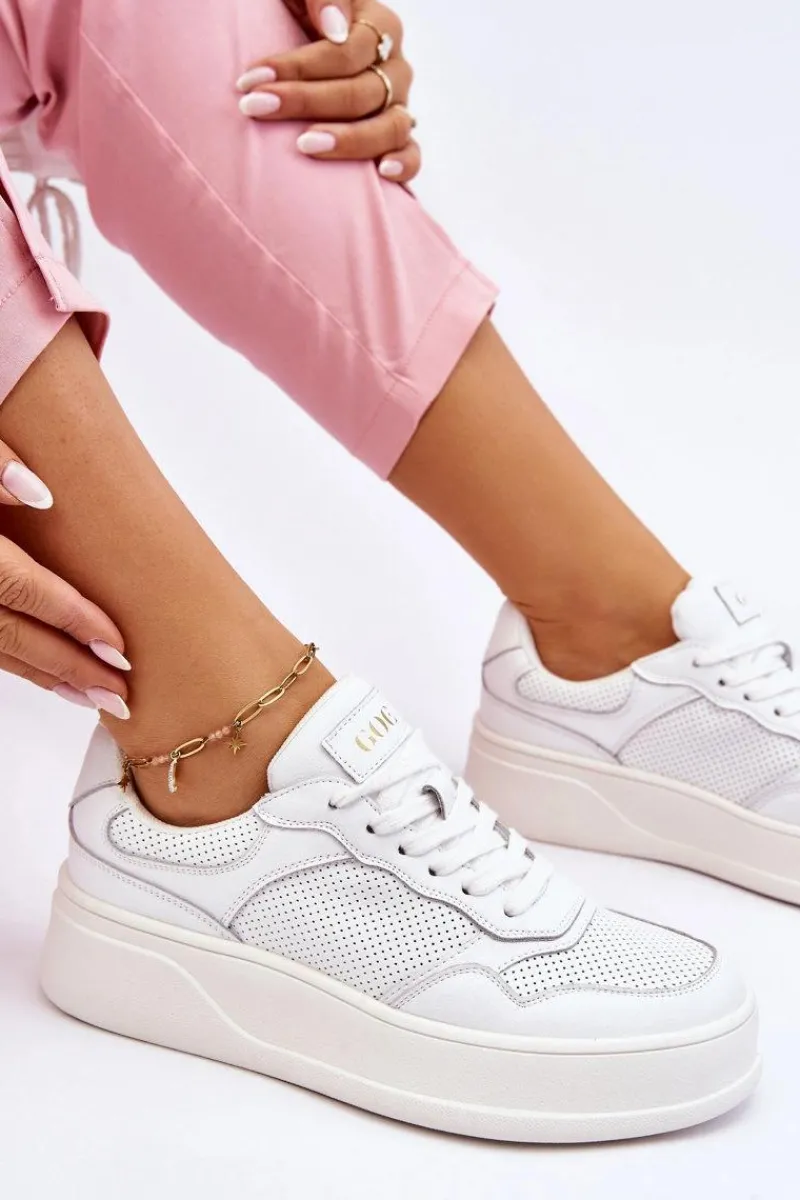 Best GOE Damskie Wygodne Buty Sportowe LL2N4054 Biało-Beżowe