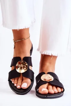 Boto Damskie Wygodne Klapki Z Ozdobą Czarne Leila